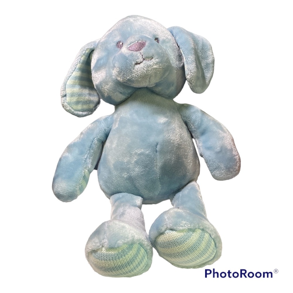 Little Miracles Cuddle Up Puppy Dog Blue Plush Stuffed Animal Stripes